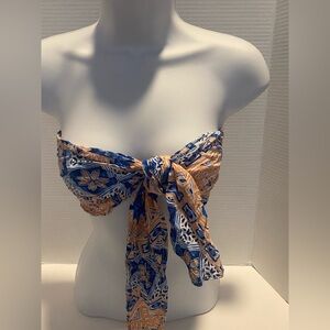 Olivaceous Blue & Orange Floral Pattern Bandeau Scarf Cropped Top Size Medium